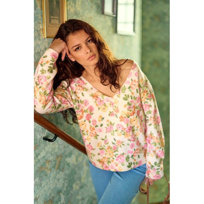 Pull col V devant et dos imprimé fleuri MARGOT imprimé fleuri <span itemprop=