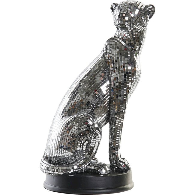 Statue en résine effet miroir, léopard Couleur argent brillant effet miroir <span itemprop=