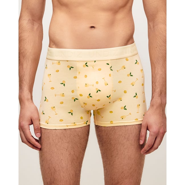 Boxer en coton imprimé cocktails et citrons REPEATIZ LIMON jaune <span itemprop=