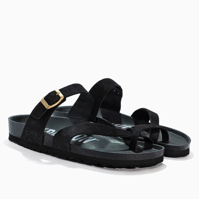 Tongs en cuir suédé DIANE pour femme black <span itemprop=