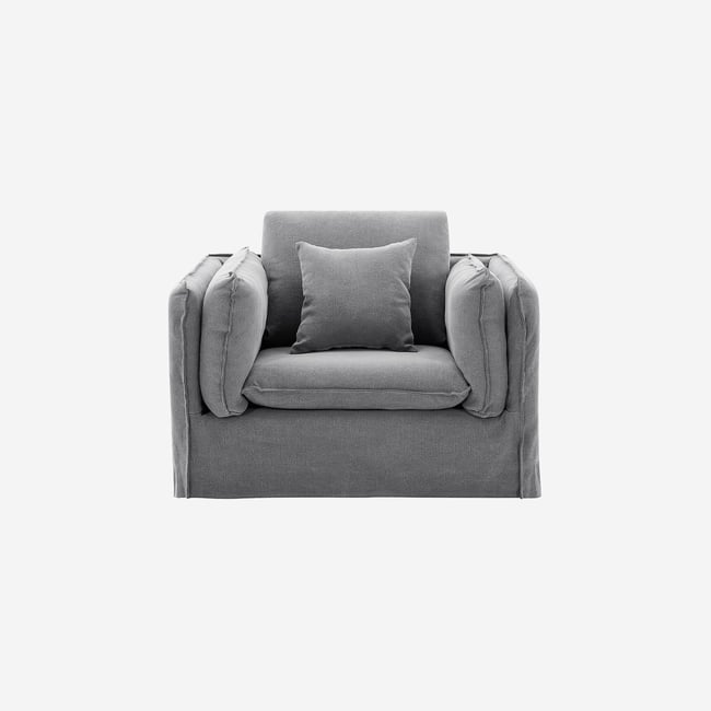 Fauteuil déhoussable en coton et lin ANDRIA Couleur gris anthracite <span itemprop=