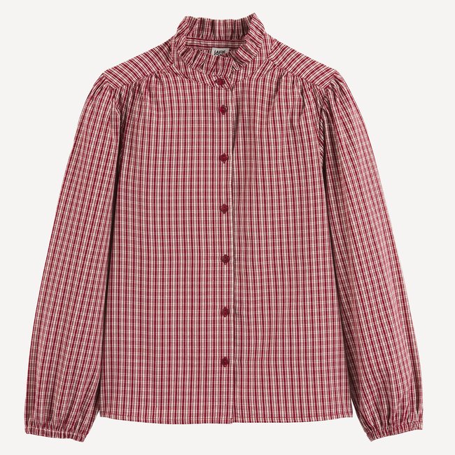 Chemise à carreaux, manches longues, col victorien carreaux <span itemprop=