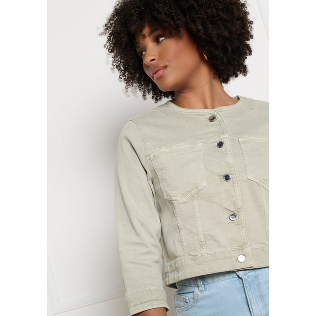 Veste courte boutonnée khaki <span itemprop=