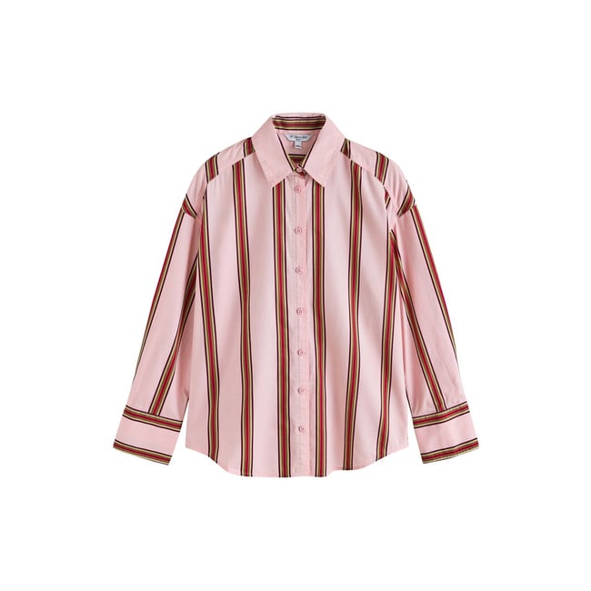 Chemise boyfriend oversize en popeline rayures roses et rouges <span itemprop=