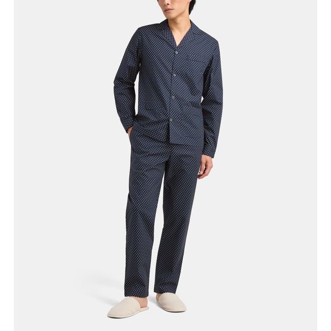Pyjama long domo en popeline de coton bio bleu foncé <span itemprop=