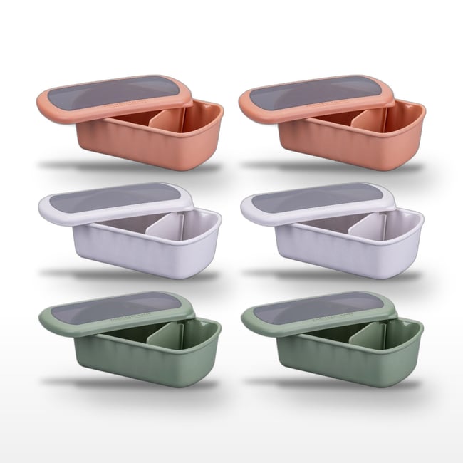 Lot de 6 lunch box compartimentées avec 6 ustensiles STORAGE beige|rouge|vert <span itemprop=