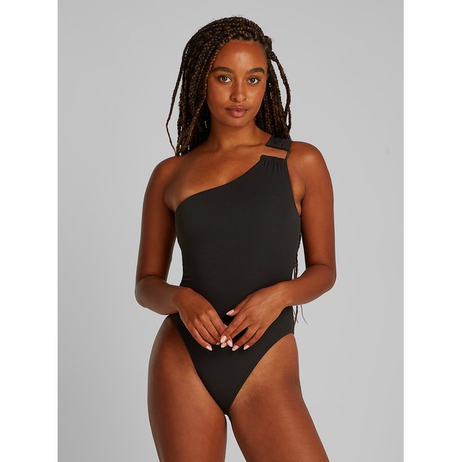 Maillot de bain 1 pièce one shoulder CK Wire noir <span itemprop=