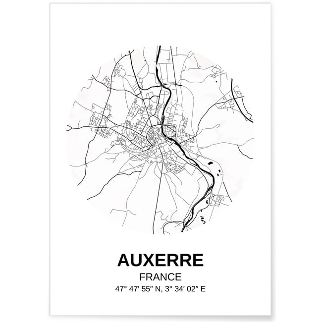 Affiche Carte Auxerre Couleur blanc <span itemprop=