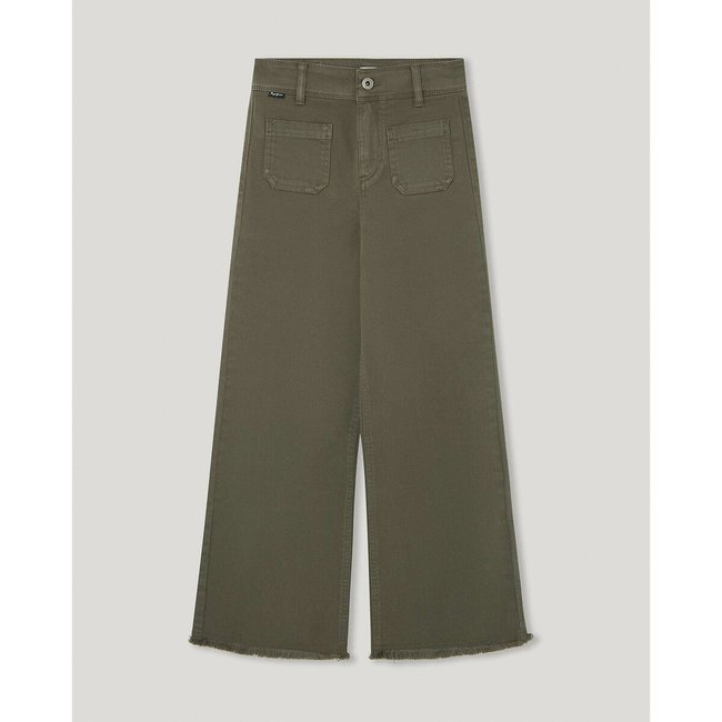 Cotton Wide Leg Trousers, khaki, PEPE JEANS