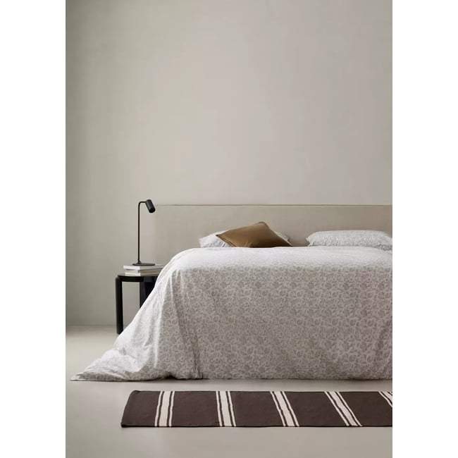 Housse de couette percale de coton imprimé fleuri lit 135/140 cm écru <span itemprop=