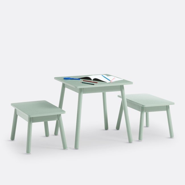 Set aus Tisch und 2 Bänken Cuadera graugrün <span itemprop=