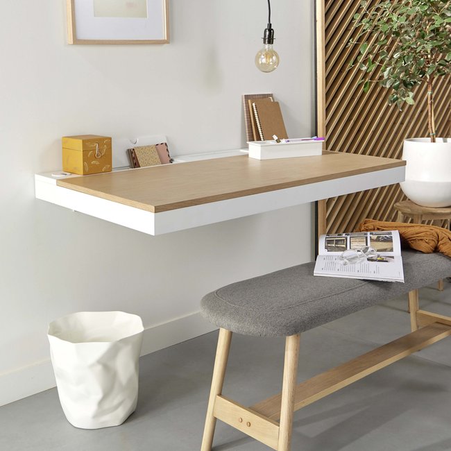 Bureau mural scandinave chêne HANG Couleur bois clair <span itemprop=