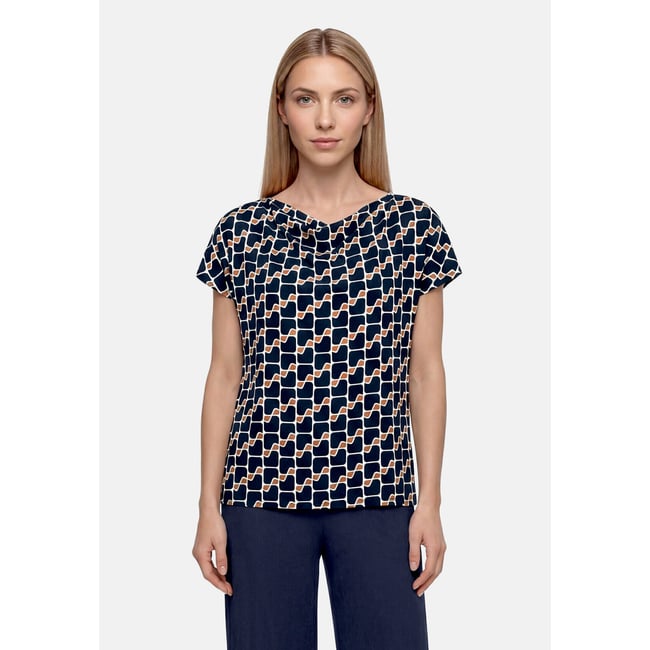 Haut imprimé à encolure bénitier dark blue/brown <span itemprop=