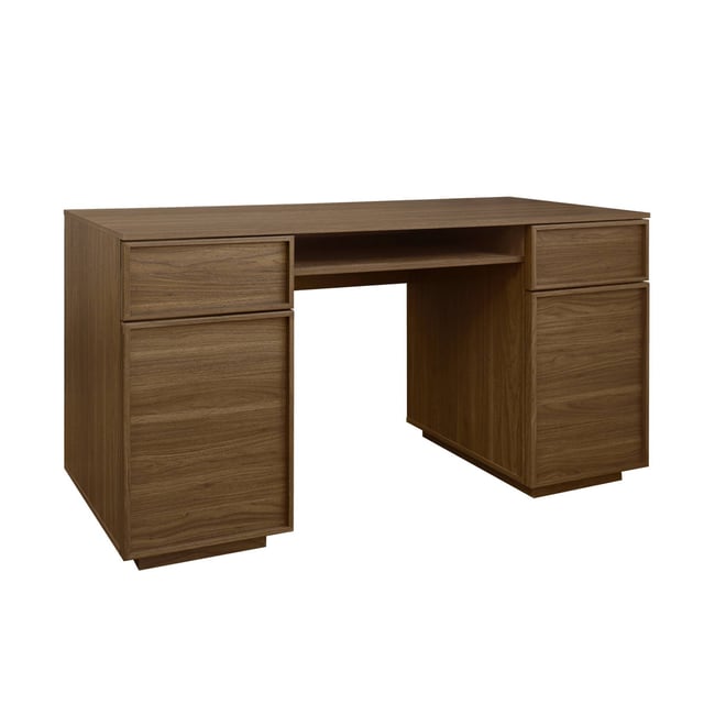 Bureau décor bois 2 portes 2 tiroirs 1 niche 140cm KUBA Couleur noyer <span itemprop=