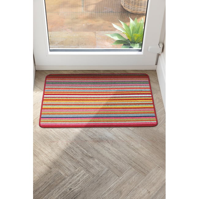 My Stain Resistant Candy Multi Bright Stripe Doormat, red/pink, MY MAT