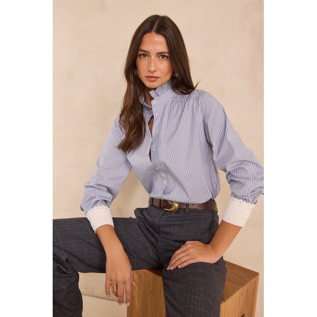 Blouse rayée en coton DOUCE bleu chambray <span itemprop=