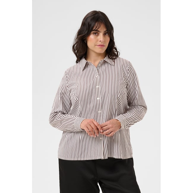 Chemise à manches longues blanc white/coffee bean stripe <span itemprop=
