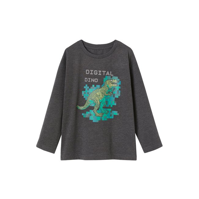 T-shirt digital dino effet pixel en relief gris chiné <span itemprop=