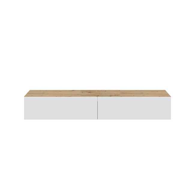 Meuble suspendu 2 abattants et 2 niches de rangement L180 cm - Kaway Couleur bois clair <span itemprop=