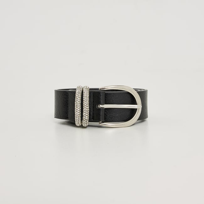 Ceinture unie à strass noir <span itemprop=