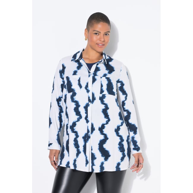 Chemisier imprimé batik, Boxy Shape bleu foncé <span itemprop=