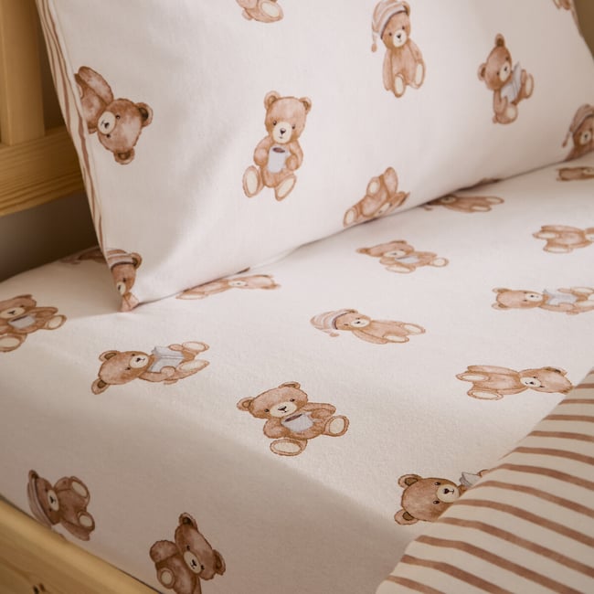 Brushed Teddy Bear Cotton Fitted Sheet, cream, CATHERINE LANSFIELD