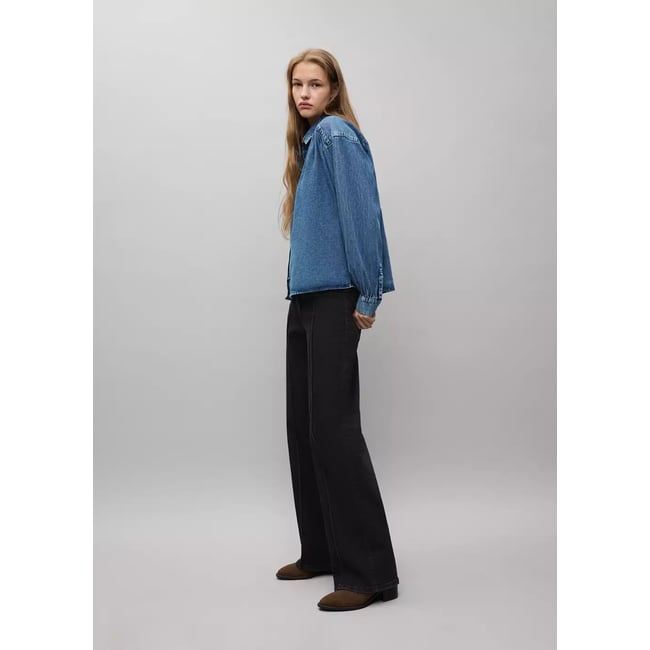 Jean wide leg à fermeture croisée black denim <span itemprop=