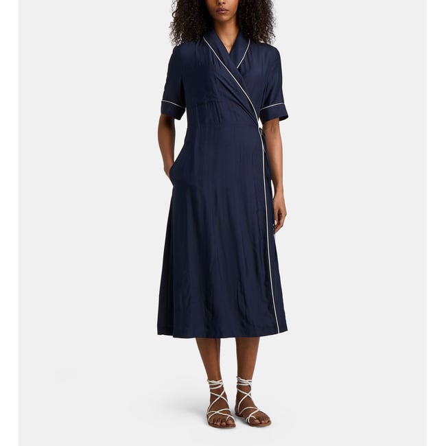Robe portefeuille namicy mi longue bleu marine <span itemprop=