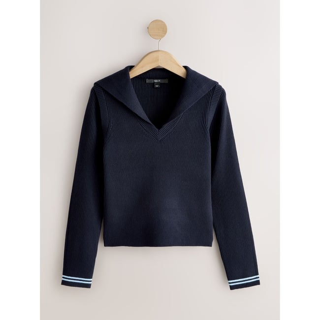 Pull effet superposé doux avec col marin bleu marine <span itemprop=