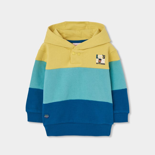 Sweat-shirt garçon en molleton à capuche vert <span itemprop=