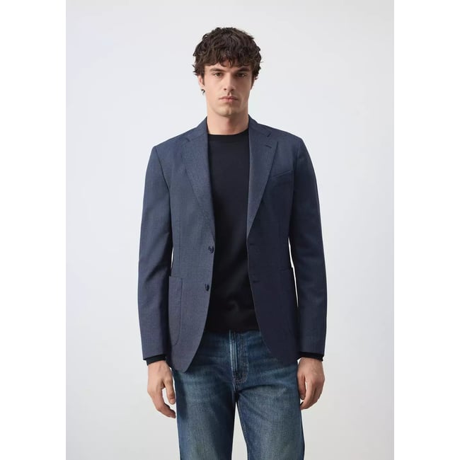 Veste laine mélangée slim-fit bleu marine <span itemprop=