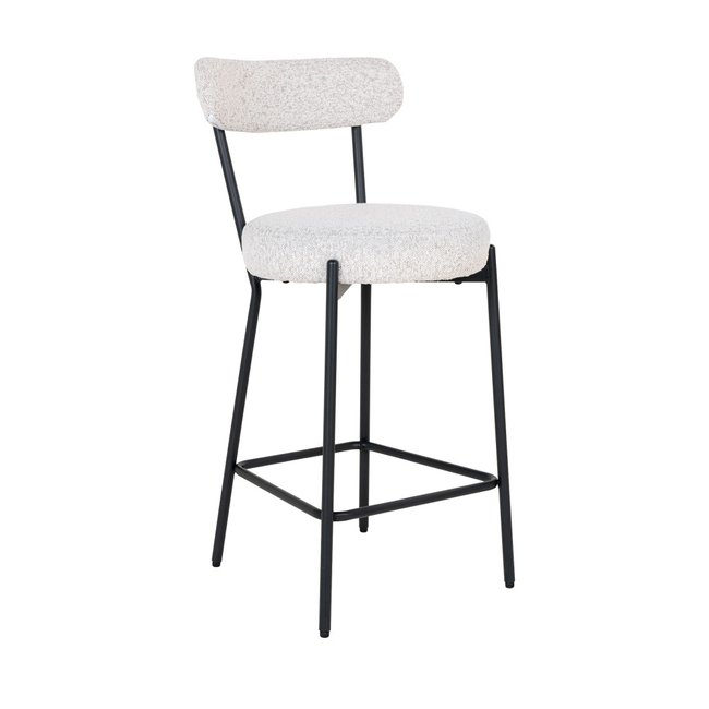 Tabouret de bar en tissu bouclette et métal H65cm- BADALONA Couleur écru <span itemprop=