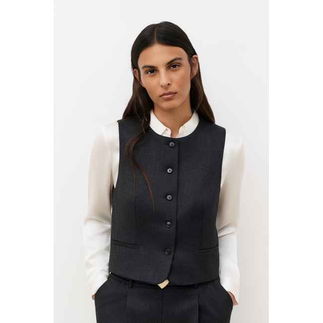 Veste droite col rond laine VCAPUCIN gris <span itemprop=