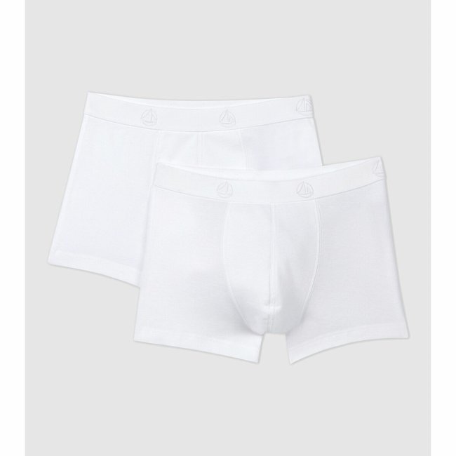 Confezione da 2 boxer tinta unita in cotone bianco PETIT BATEAU