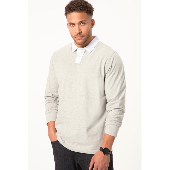 Polo à manches longues, en jersey gris chiné <span itemprop=