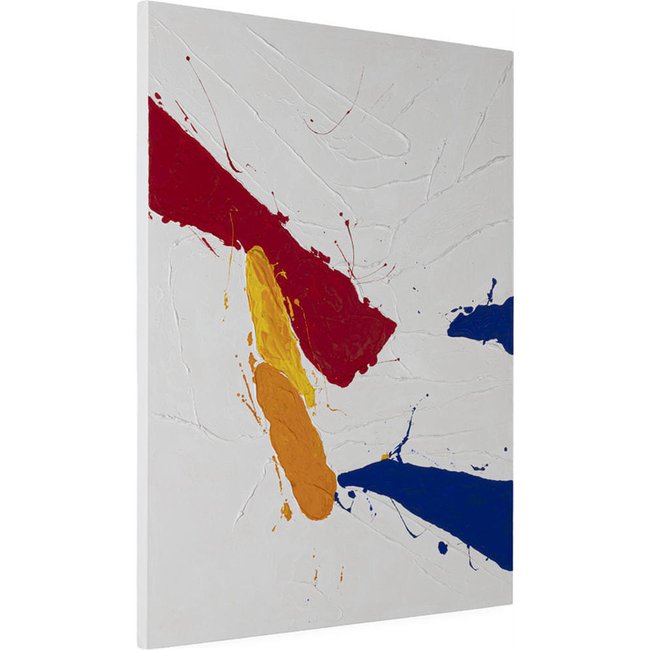 Toile abstraite en relief Couleur blanc, bleu, orange et jaune <span itemprop=