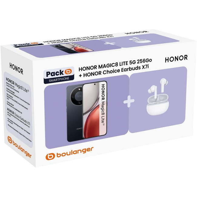 Smartphone Pack Magic 8 Lite 5G 256Go + Honor Choice Earbuds X7i Blanc - HONOR