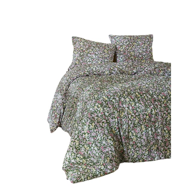 Parure de lit Myosotis fleurie vert <span itemprop=