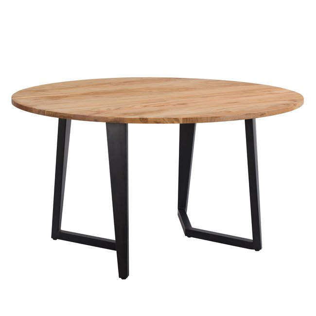 Table ronde 6 personnes en bois d'acacia et métal 140 cm - MOOREA Couleur bois clair et métal noir <span itemprop=