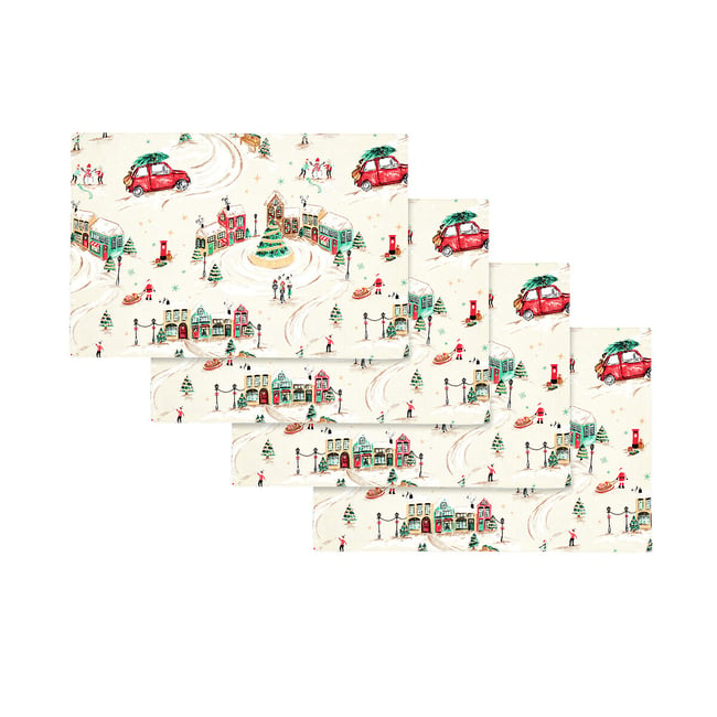 Christmas Town Cotton Dining Placemat 4 Pack, natural, CATHERINE LANSFIELD
