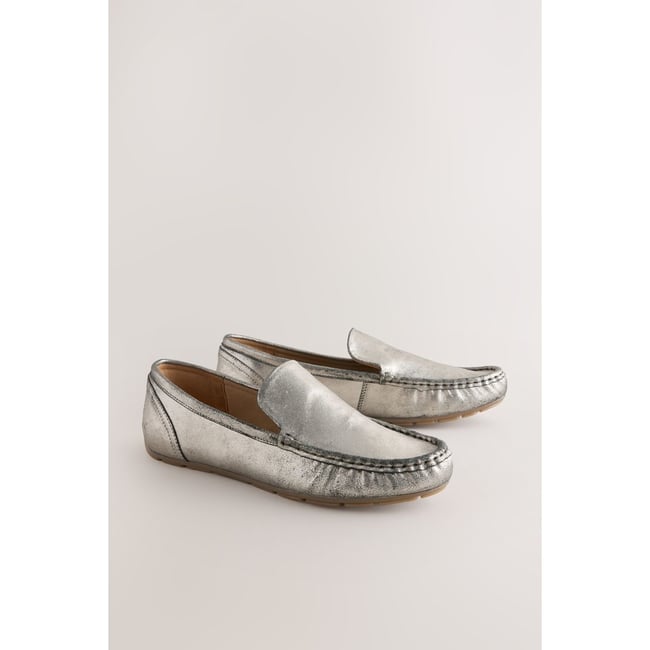 Mocassins à bout rond argent <span itemprop=