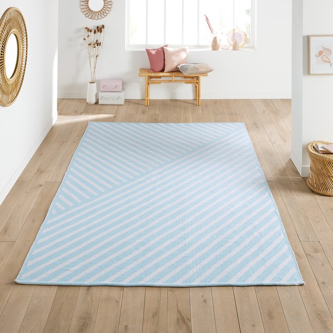 Teppich, innen/aussen, Recycling-Polyester blau/weiss HELLO BLOGZINE X LA REDOUTE INTERIEURS