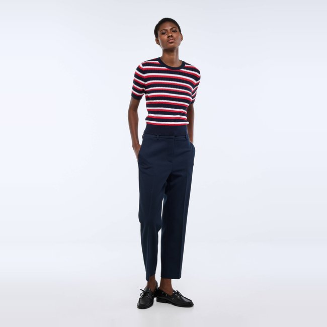 Pantalon de ville uni texturé marine <span itemprop=