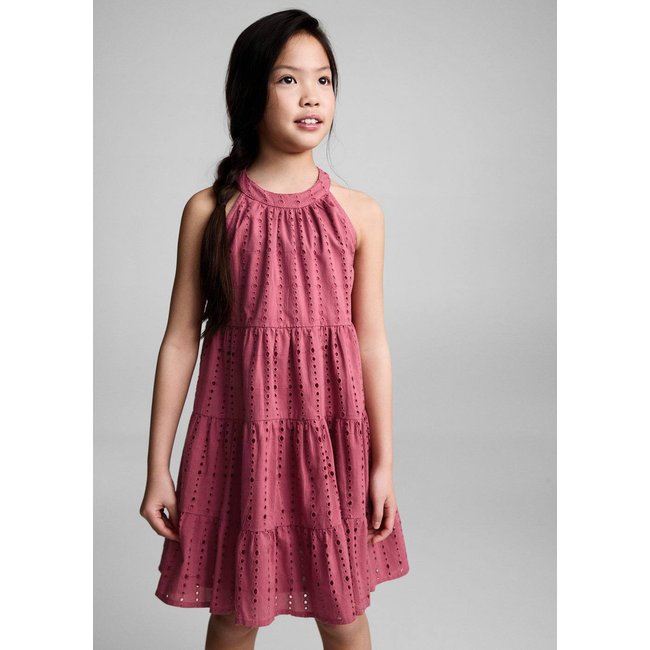 Robe brodée à volants fraise <span itemprop=