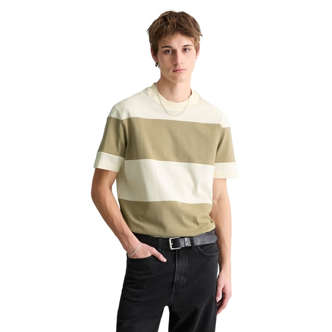 T-shirt relaxed avec des rayures en bloc cut-&-sew marron <span itemprop=
