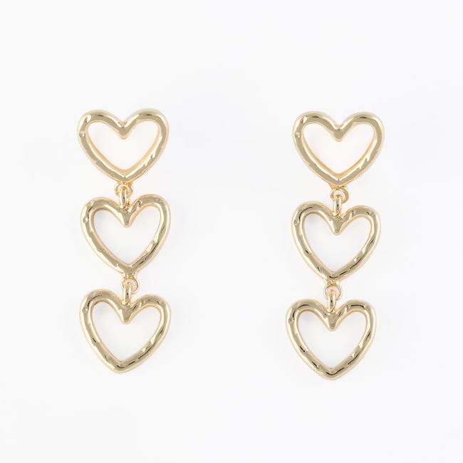 Boucles d'oreilles pendantes 3 cœurs doré <span itemprop=