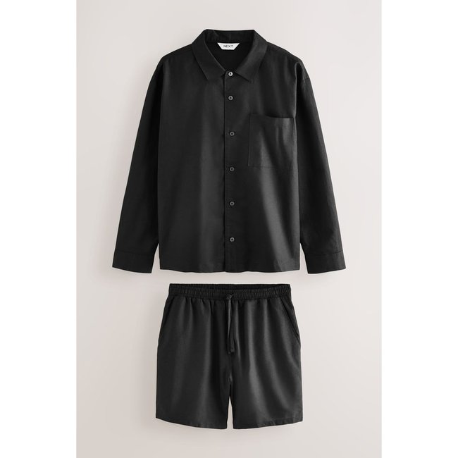 Pyjama short en mélange de coton et lin noir <span itemprop=