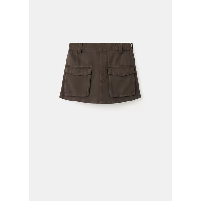 Jupe-short en denim cargo chocolat <span itemprop=