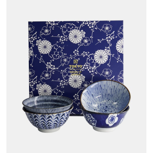 Coffret de 4 bols tayo Couleur bleu et blanc <span itemprop=