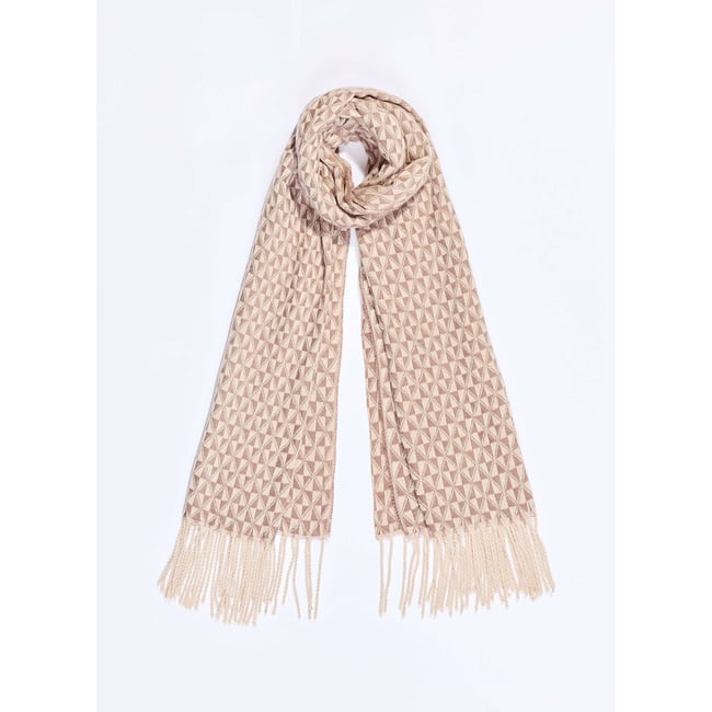 Écharpe rectangulaire tricotée GEO beige camel <span itemprop=